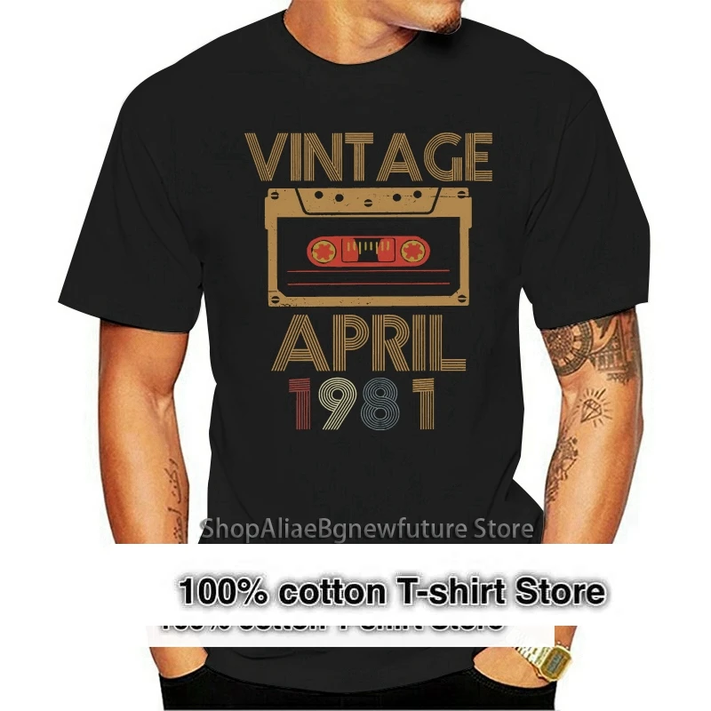 

Funny Vintage Tape April 1981 Shirt Retro Distressed 1981 Design T-shirt 38th Birthday Gift for men women