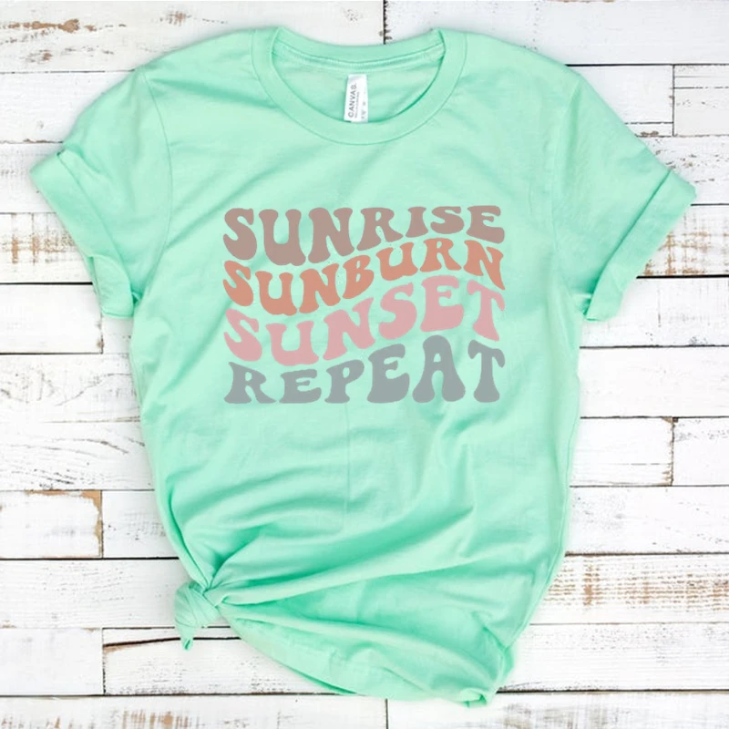 

Sunrise Sunburn Sunset Repeat Retro Shirt Summer Vacation Out For summer Beach shirt Girls Weekend graphic t shirts