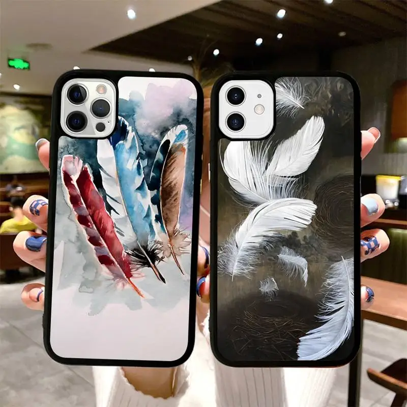 

BANDAI Feather painting Phone Case Silicone PC+TPU Case for iPhone 11 12 13 Pro Max 8 7 6 Plus X SE XR Hard Fundas