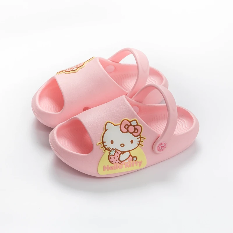 

Симпатичные детские тапочки с мультяшным изображением кошки КТ, Нескользящие сандалии для девочек, пляжная обувь с дырками, праздничный по...