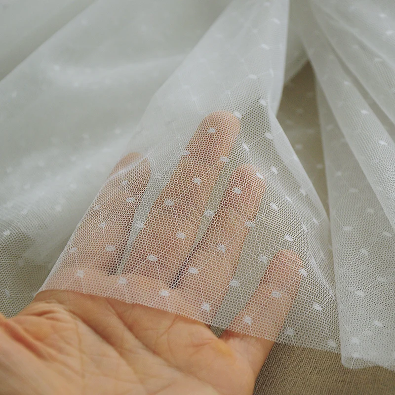 Сетчатая кружевная ткань в горошек 50 см