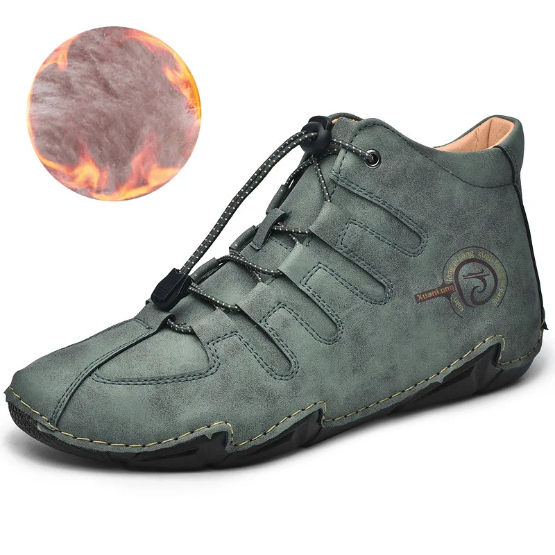 

Leather Men Boots Winter Plush Super Warm Snow Boots Men Winter Casual Shoes Luxury Sneakers High Top Western Cowboy Ankle Boots