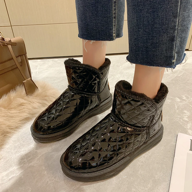 

Женские ботинки на плоской подошве, зимняя обувь, сапоги, женские австралийские ботильоны с круглым носком и низкой подкладкой из кожи, прорезиненные ботинки для снежной погоды, 2022