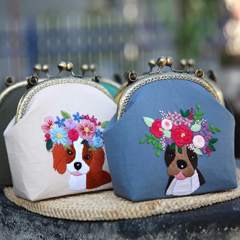 Simpatico modello di cane Kit di ricamo fai-da-te borsa a catena ad ago portafoglio portatile Set a punto croce cucito a mano Art Craft Gift