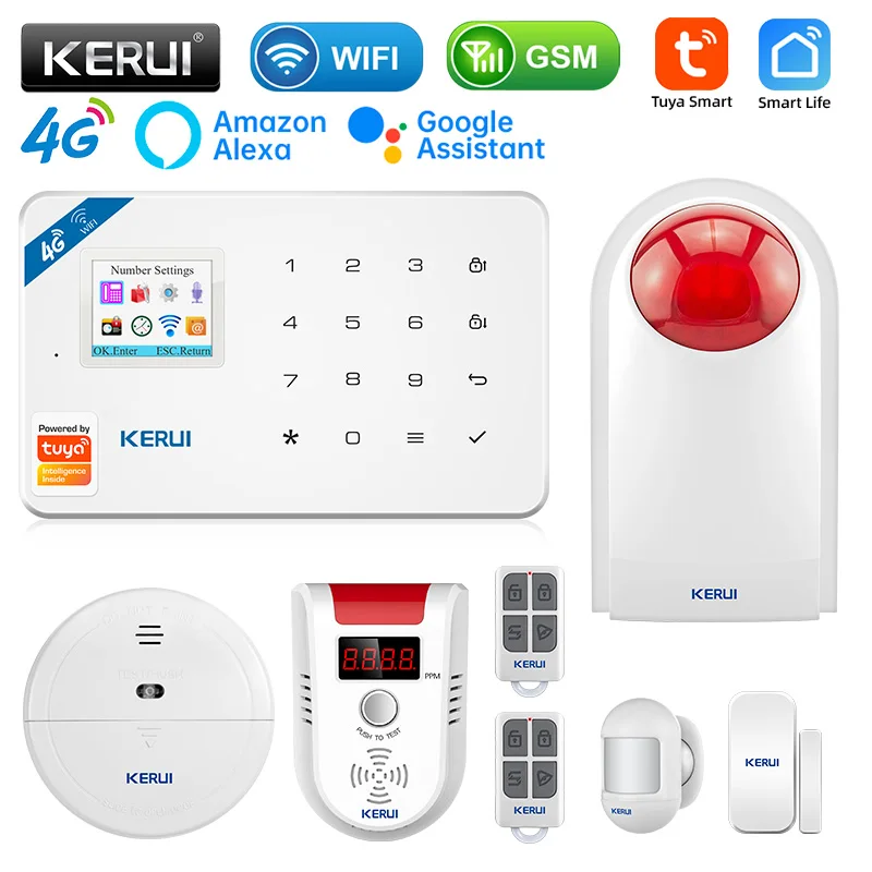 

KERUI W184 GSM 4G WIFI Tuya Control App Alarmas De Seguridad Para Casa Security Alarm Kit TFT Color Display Screen 6 languages