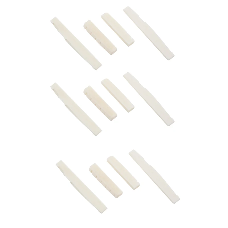 

New Hot 6 Sets Of 12Pcs 6 String Acoustic Guitar Bone Bridge Saddle And Nut Made Of Real Bone
