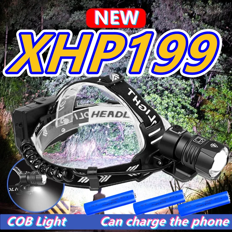 

Powerful XHP199 Headlamp Torch USB Rechargeable Head lamp 18650 Flashlight XHP70 COB LED Cap Headlights Fishing Head Lantern