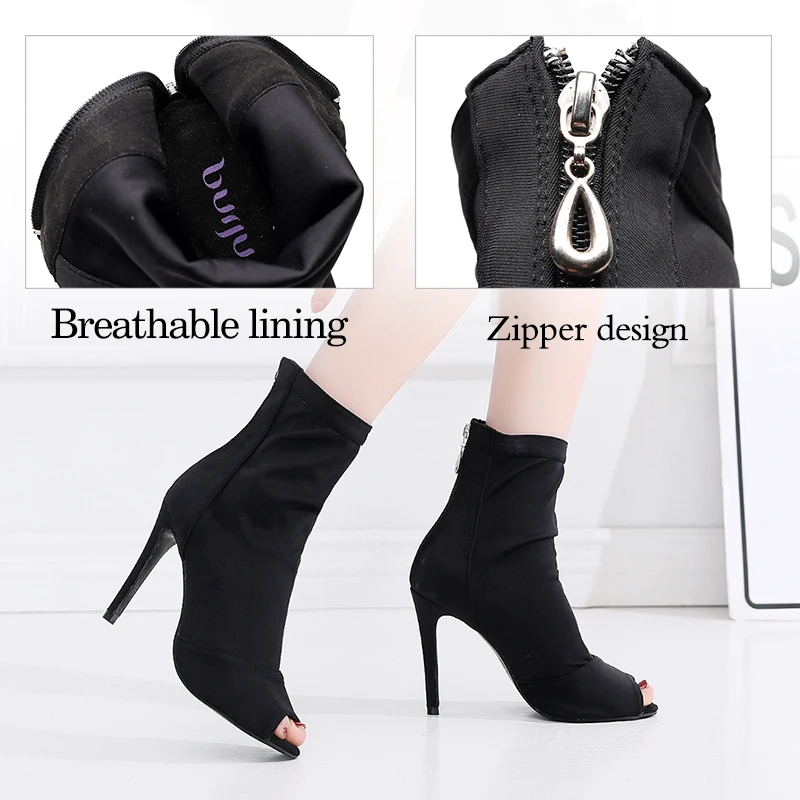 DKZSYIM Women Dance Boots High Quality Stretch Latin Ballroom Dance Shoes Ladies Suede Soles Jazz High Heels Shoes for dance
