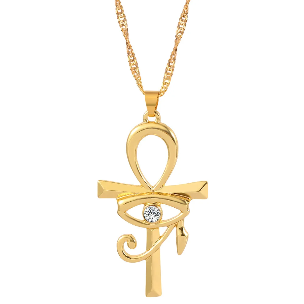 

CZ Zircon Ancient Egypt Eye Of Horus Choker Protection Charm Pendant Ankh Cross Religious Necklace for Women Gold Color Jewelry