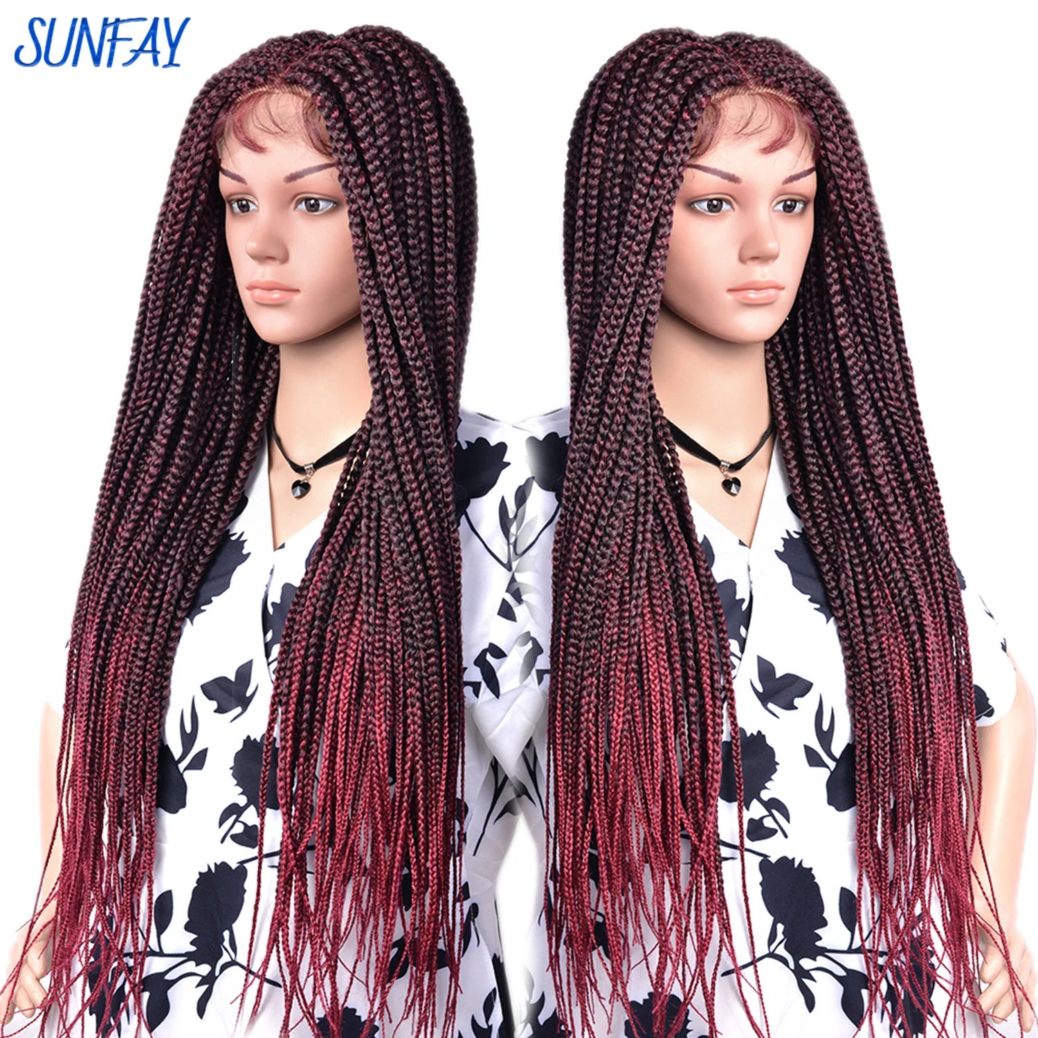 

Long Braid Lace Wigs With Baby Hair Synthetic Box Braided Wigs Breathable Ombre Blonde Black For Women Halloween Daily Use 28''