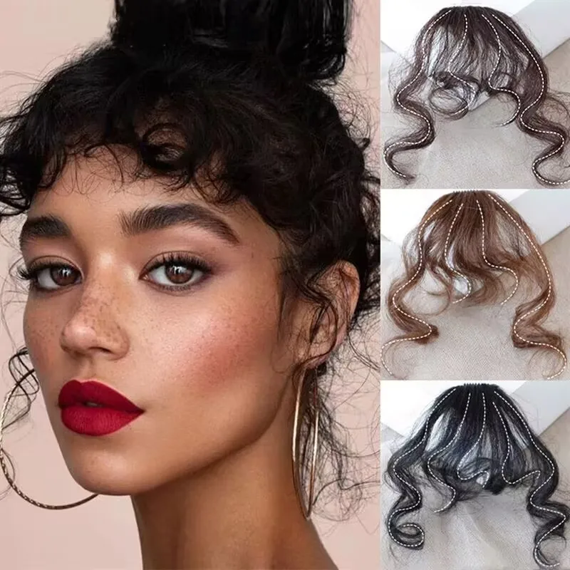 Wool rolls air bangs wig pieces bangswig pieceswomen's natural simulated hair fluffy small curls fake on the fore