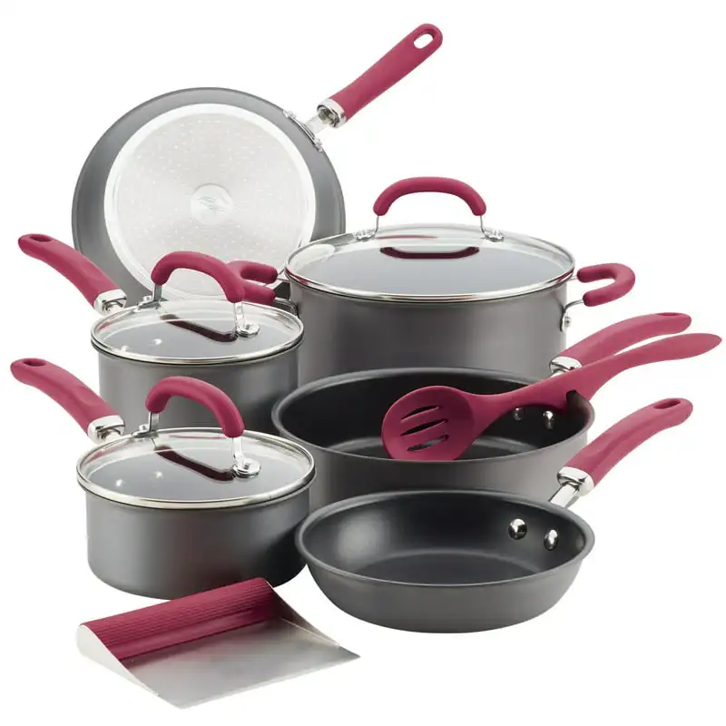 

Delicious Hard-Anodized Aluminum Nonstick Cookware Set, 11-Piece, Burgundy Handles