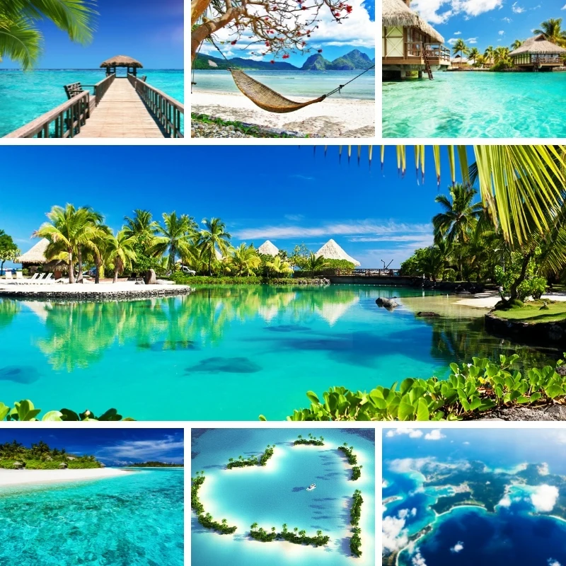 

Natural Scenery 5D Diamond Painting Environmental Ocean Tropical Palm Trees Holiday Sunshine Beach Sea Island Home Decoration