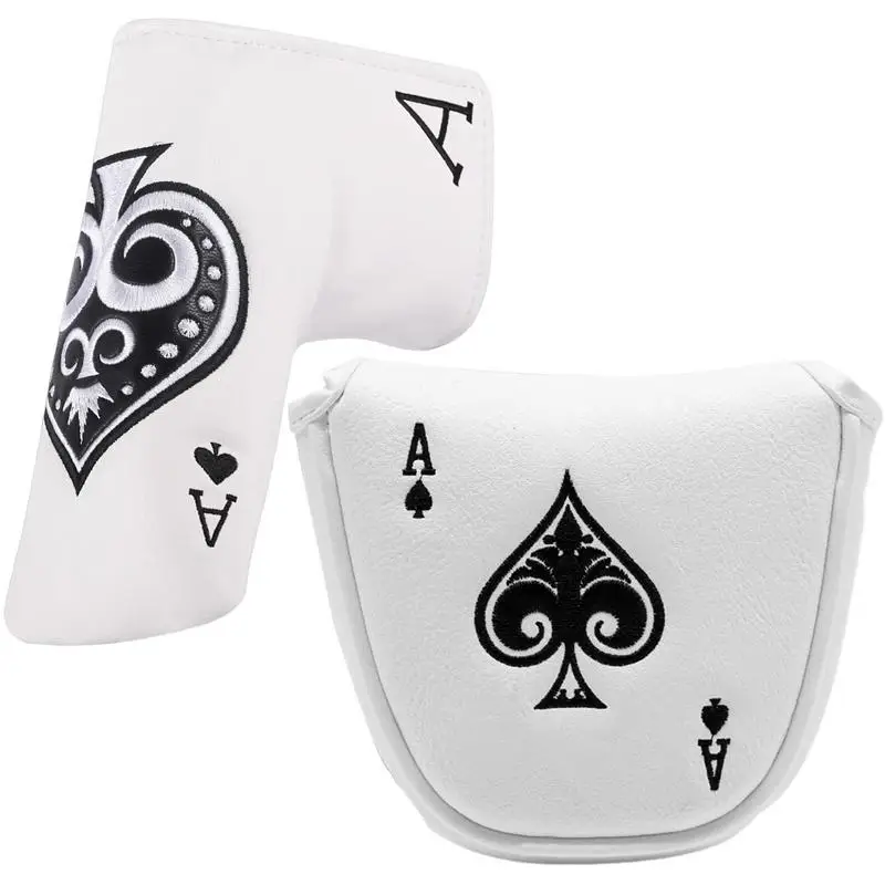 

Golf Putter Cover Spades Embroidery Big Semicircle Straight Rod Head Cover Semi-Circular Golfs Putter Sleeve Protects Golf Iron