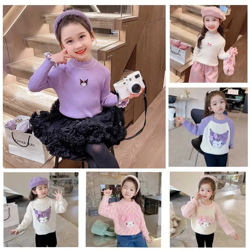 

Новинка, Детский свитер Sanrios с анимационным рисунком, милая осенне-зимняя трикотажная универсальная рубашка с надписью My Melody, теплые топы для девочек