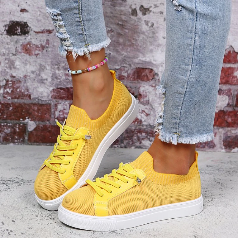 

Women Casual Shoes 2022 New Candy Color Mesh Breathable Female Larged-Size Flats Loafers Lace Up Ladies Trendy Sport Sneakers