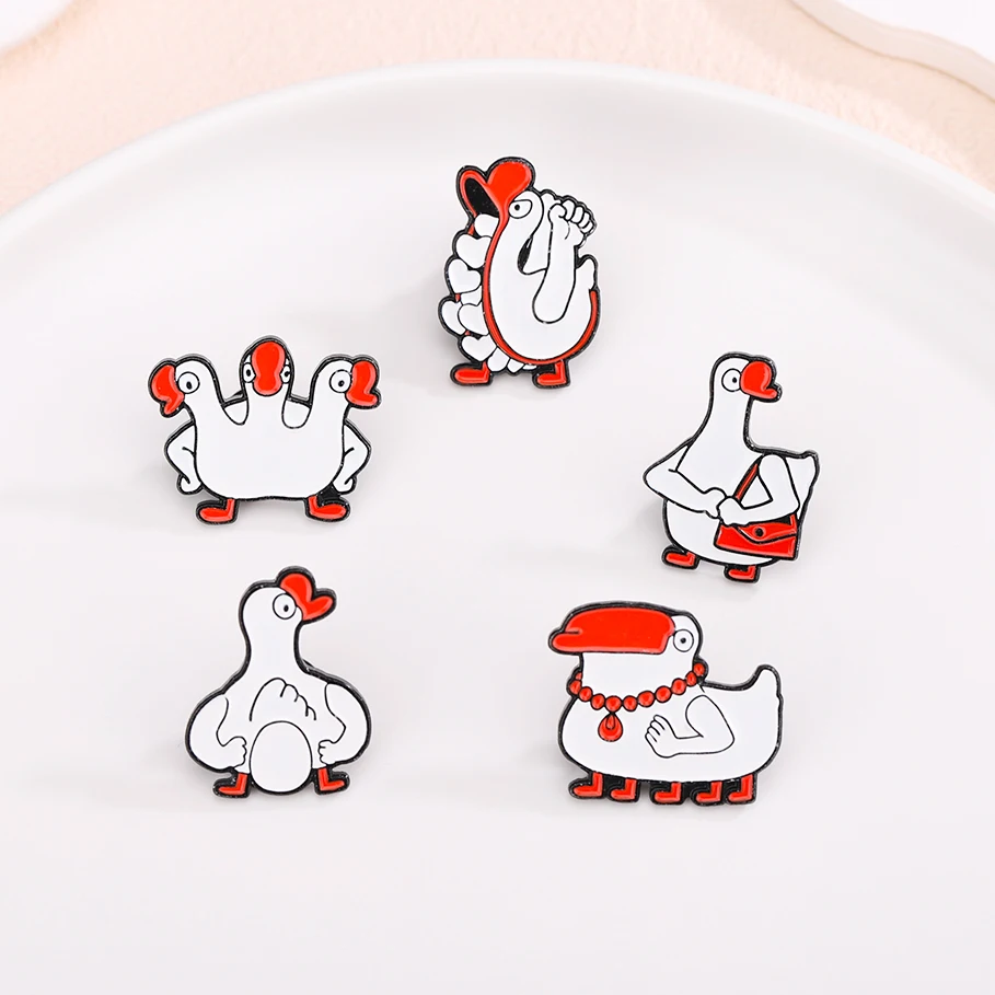 Милые броши с животными трехголовая утка сердце любви большой белый гусь леди