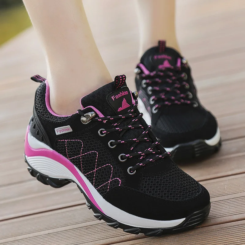 Women  Hiking Shoes Breathable Height Increasing Lace-up Climbing Sneakers Outdoor Trekking Shoes