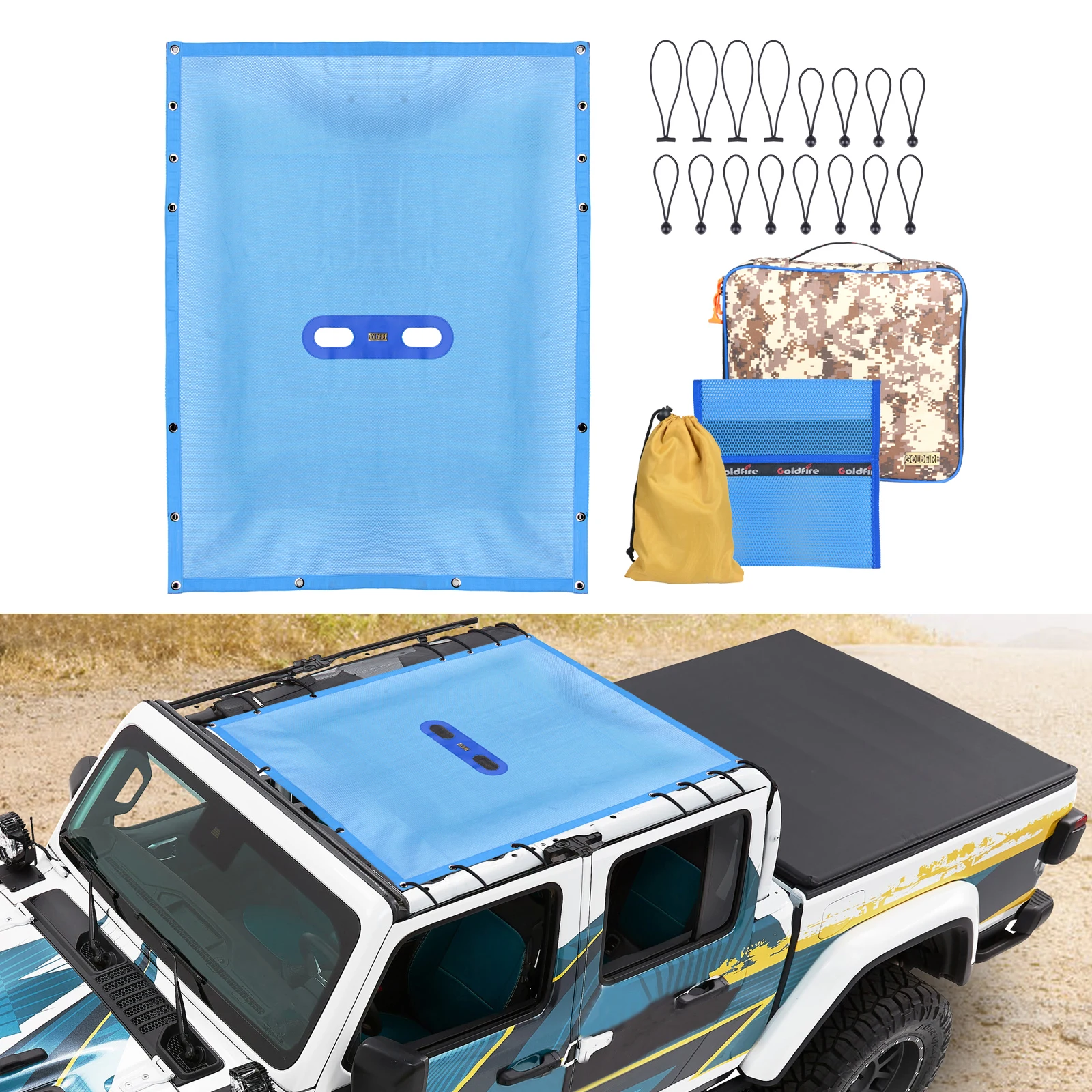 

Car Cover Roof Sunshade Mesh Top Cover Anti UV Rays Insulation Net Accessories for Wrangler Gladiator JT With free Armrest Bag