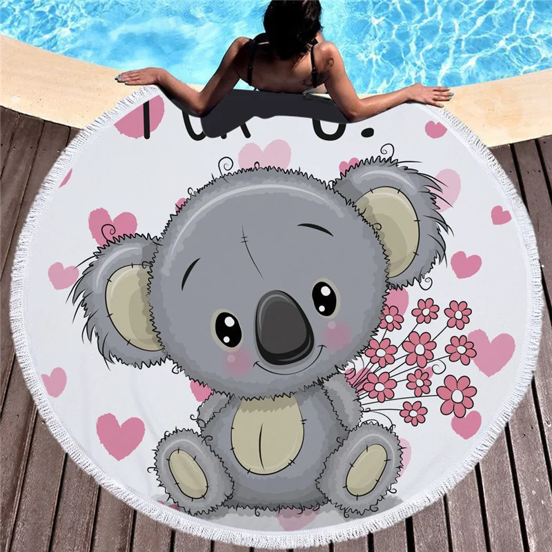 

XC USHIO Cute Koala Beach Towel With Tassel Gift Bath Towel For Kids Lovers 450g Microfiber 150cm Picnic Yoga Blanket Carpet