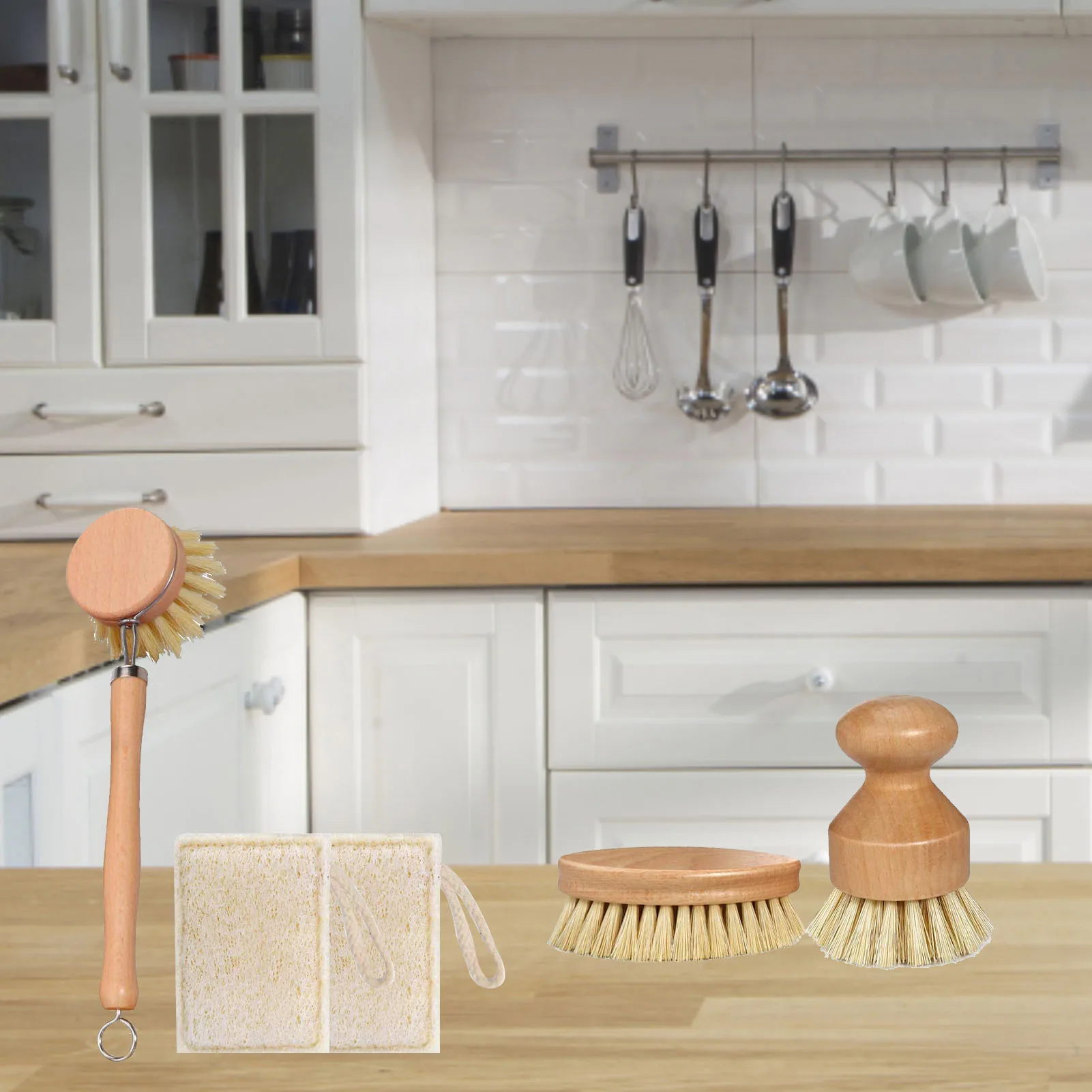 

Набор деревянных щеток для посуды, искусственная щетина из кокосового волокна с ручкой, кухонный набор