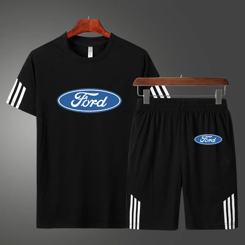 

2022Casual Ford Car Logo printing Men's T-shirt Summer Cotton High Quality Men's short sleeve + shorts two-piece suit