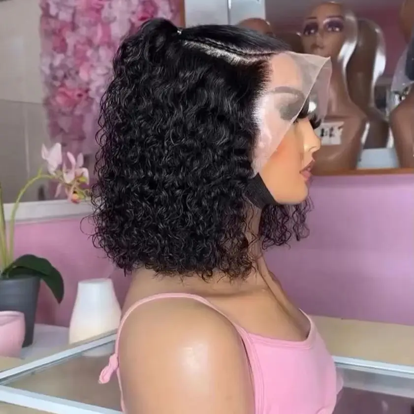 200 Плотность Кудрявый Короткий Боб 13x4 HD Кружевные Фронтальные Человеческие