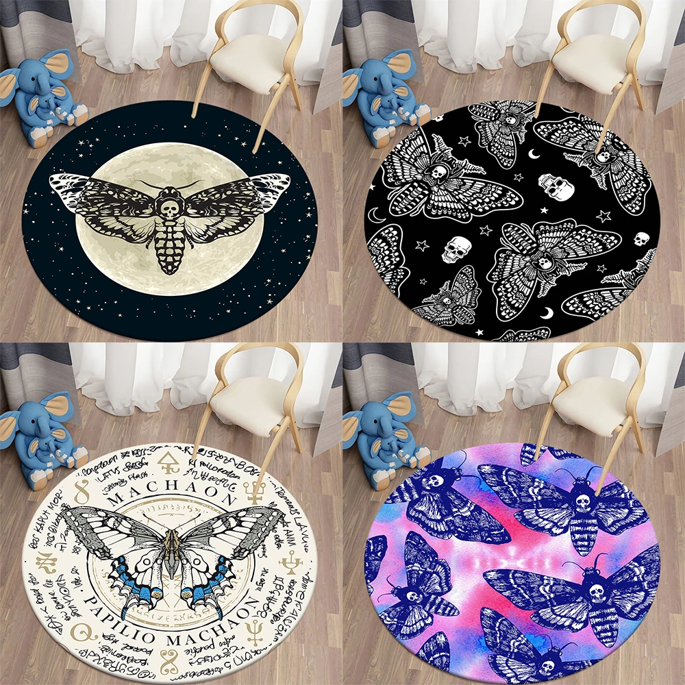 

Customizable Bedroom Home Decor Living Room Rug Moth Pattern Round Rug Divination Yoga Area Rug