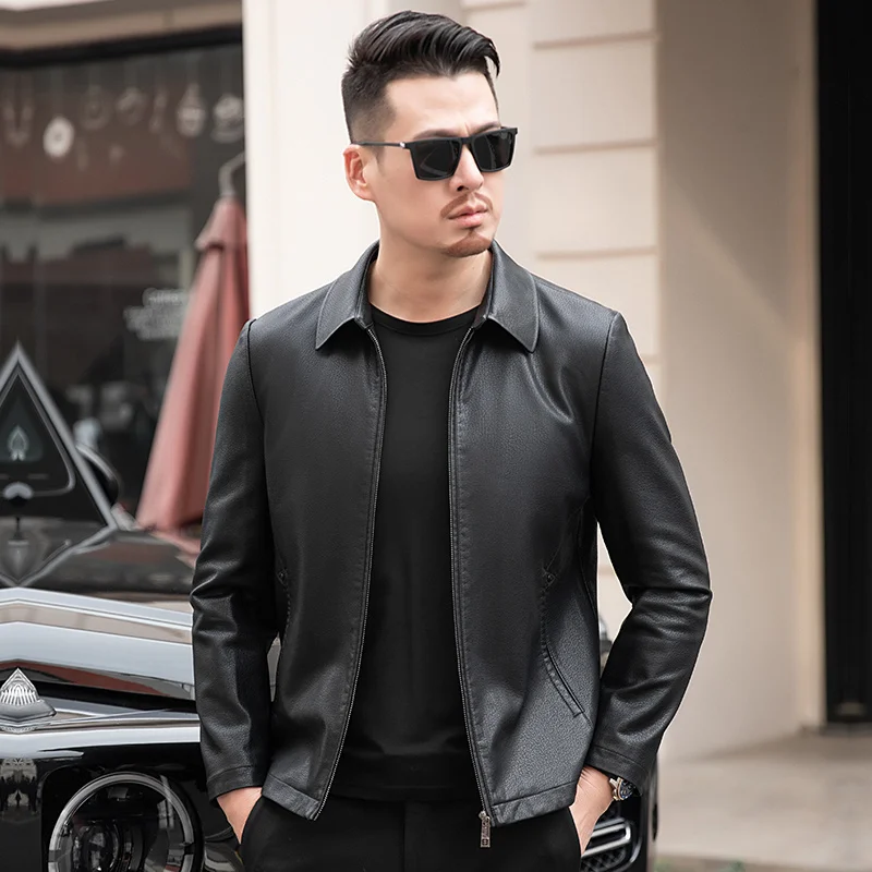 

Leather YN-2260 Jacket Genuine Men's Lapel Autumn and Winter Thin Thick Velvet Thick Natural Sheep Leather Jacket