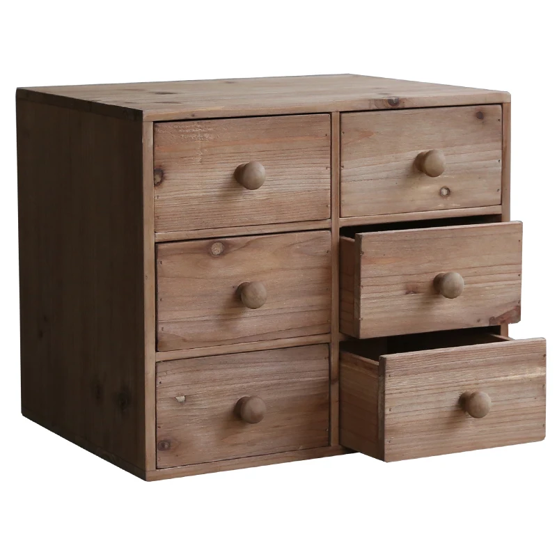 Настольный органайзер ручной работы из грубой древесины 6 ящиков для хранения