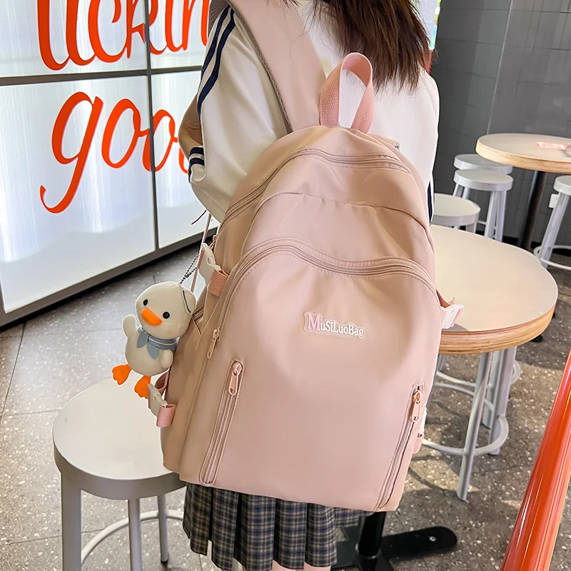 

New School Bags For Girls For Summer Solid Color Waterproof Nylon Large Capacity Travel Backpack Laptop Bag Mochilas