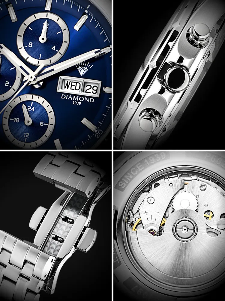 Фото Мужские автоматические механические часы Shanghai Watch Diamond Brand P602: модные, спортивные, многофункциональные, оригинальные, для мужчин №4