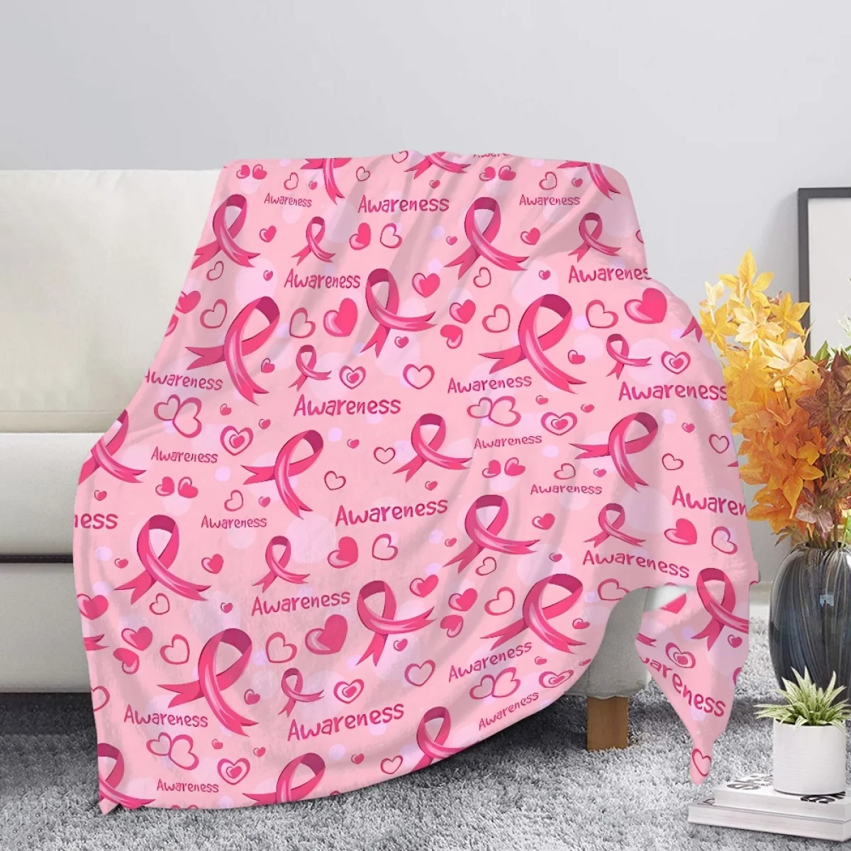 TOADDMOS Breast Cancer Awareness Designer Fashion Plush Blanket Cozy Light Sofa Office Soft Warm Blanket Hiking Camping Bedding