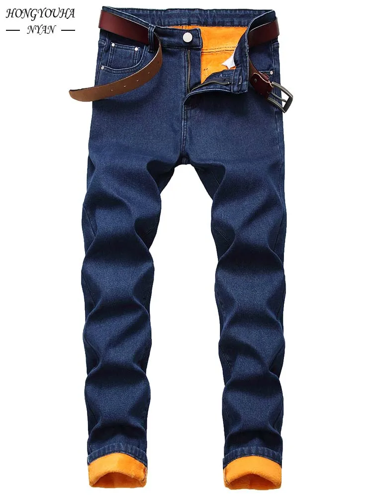 2022 New Winter Men Black Jeans Male Blue Loose Big Size Jeans For Men Casual Stretch Thick Velvet Pants Warm Jeans Gray Pants