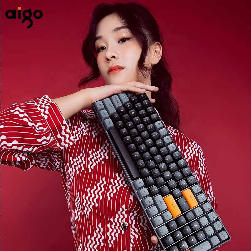 Aigo A100 Gaming Mechanical Keyboard 2.4G Wireless USB Type-c Wired Blue Switch 100 Key Hot Swap Rechargeable Gamer Keyboard