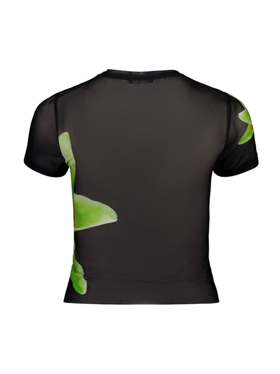 Женский комплект из 2 предметов Y2k прозрачная Сетчатая футболка с коротким