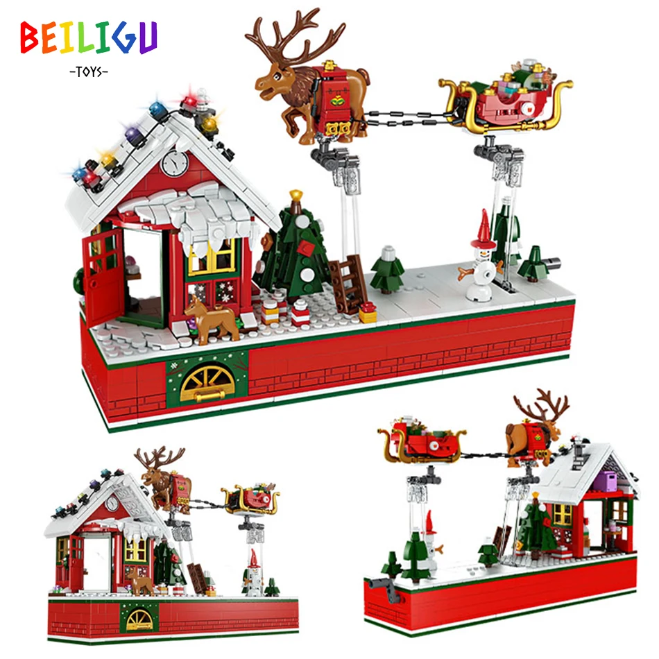 

940PCS Christmas Party Snowhouse Rotating Box Elk Sled Building Blocks Xmas Gift for Kids Santa Claus City Bricks Children's Toy