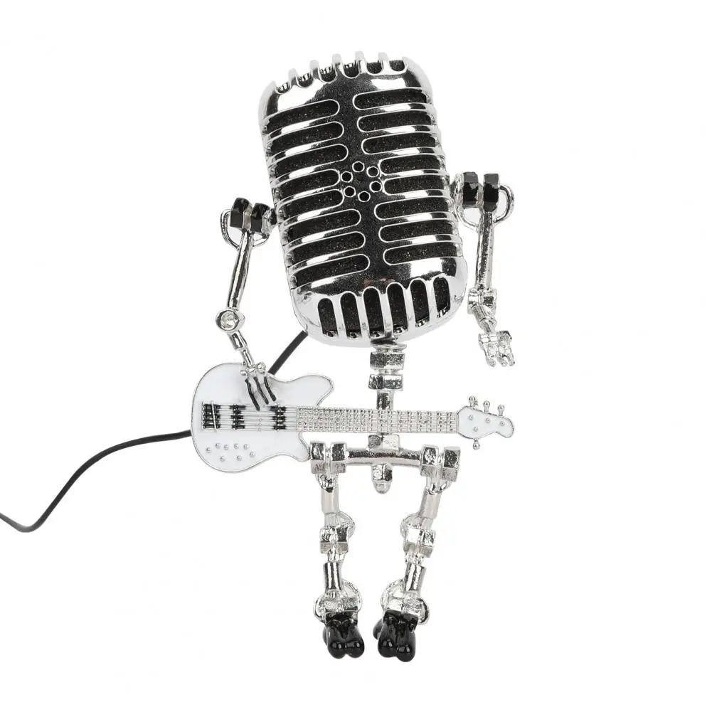 

Durable Creative Silver Color Guitar Playing Robot Figurine Ornament Energy-saving Microphone Robot Lamp Birthday Gift