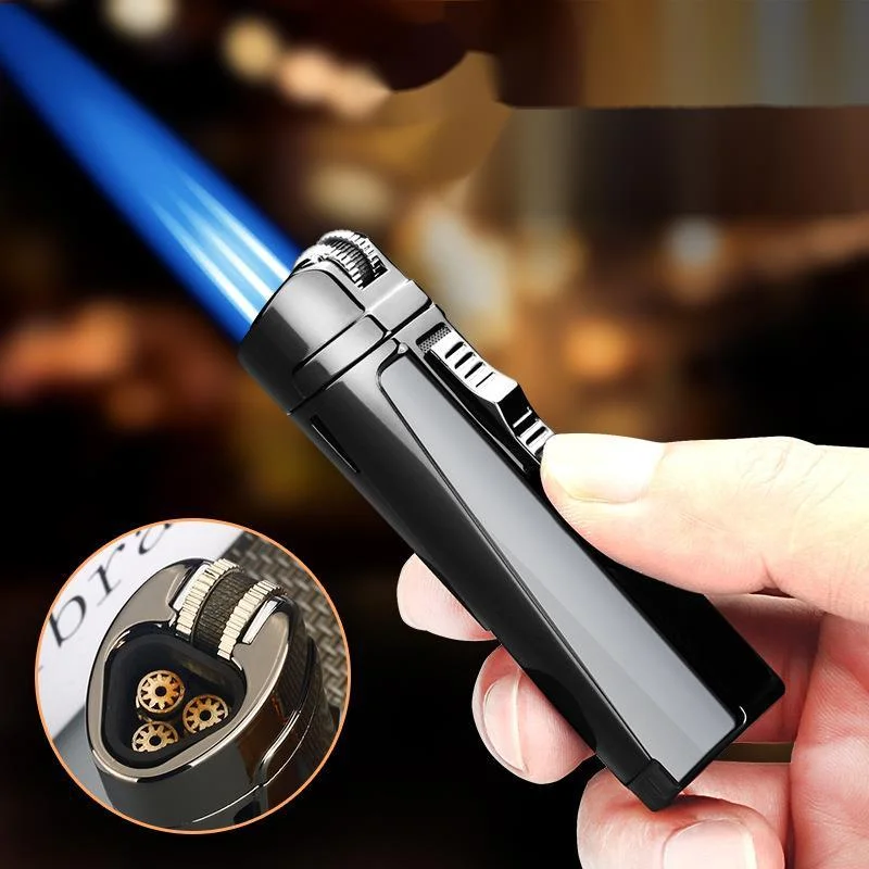 

Inflatable Grinding Unusual Ceative Novel Wheel Switch Cool Three Direct Blue Flame Windproof Lighter Portable Cigar Lighter