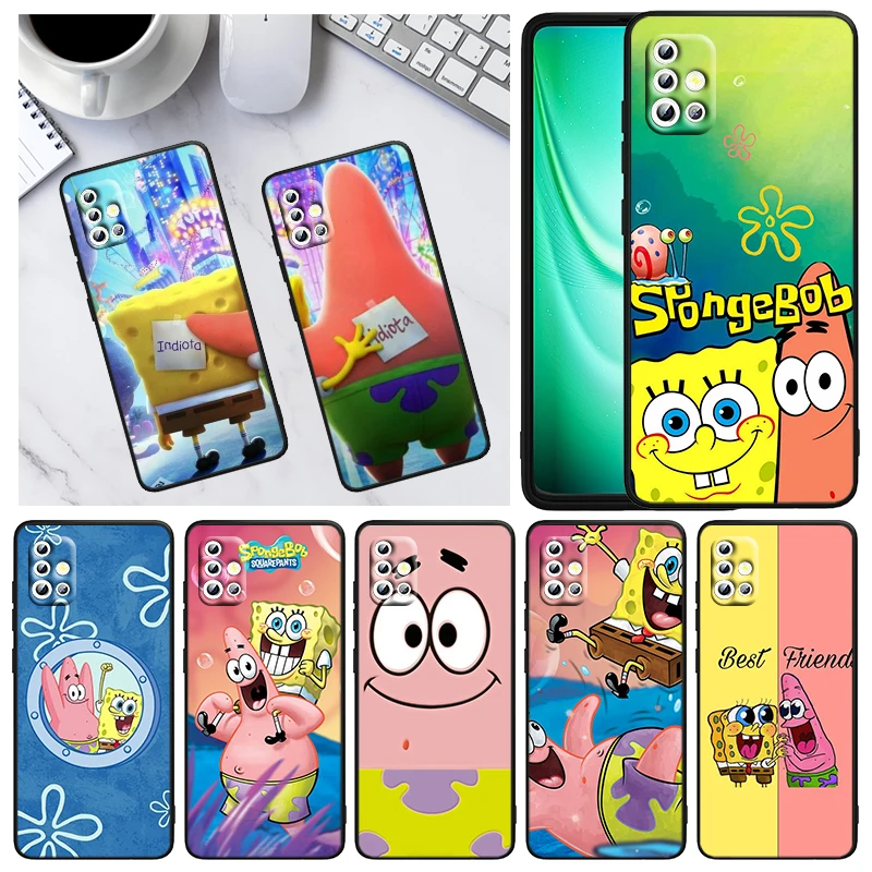 

Cartoon Spongebob Patrick Star Black Phone Case For Samsung A73 A72 A71 A53 A52 A51 A42 A33 A32 A23 A22 A21S A13 A04 A04S A03 5G