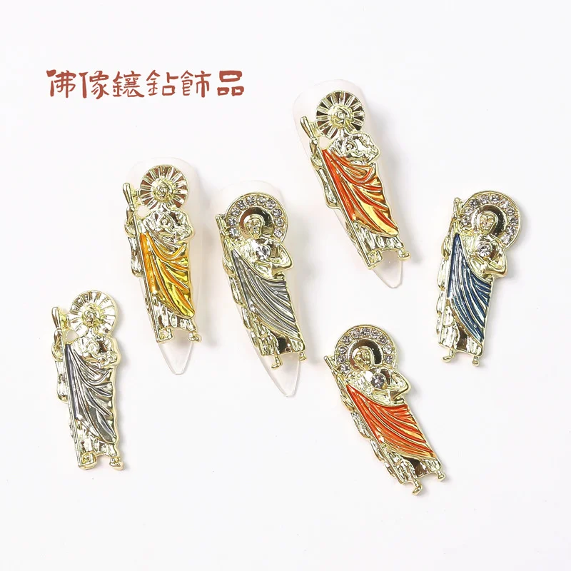 

10Pcs Gold Silver Jesus Virgin Mary/Knife/Dragon Shape 3D Nail Art Charms Metal Alloy Rhinestones DIY Manicure Nails Decoration