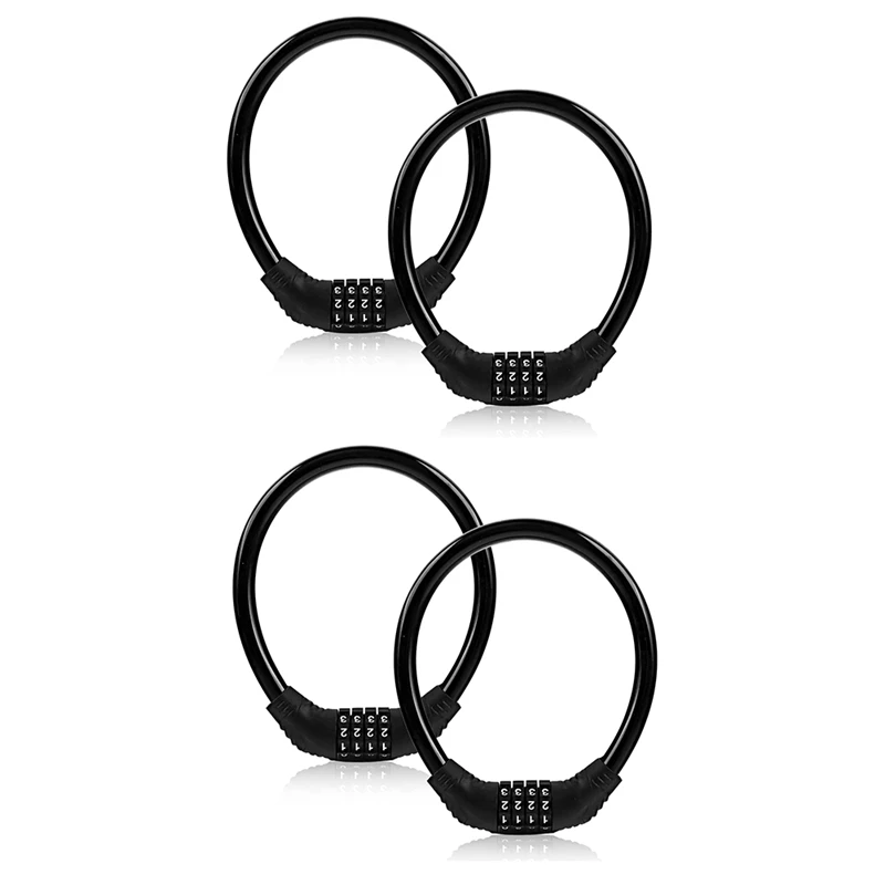 

4Pcs Security 4 Digit Resettable Combination Bike Cable Lock, Portable Code Lock Cable For Bicycle Accessories