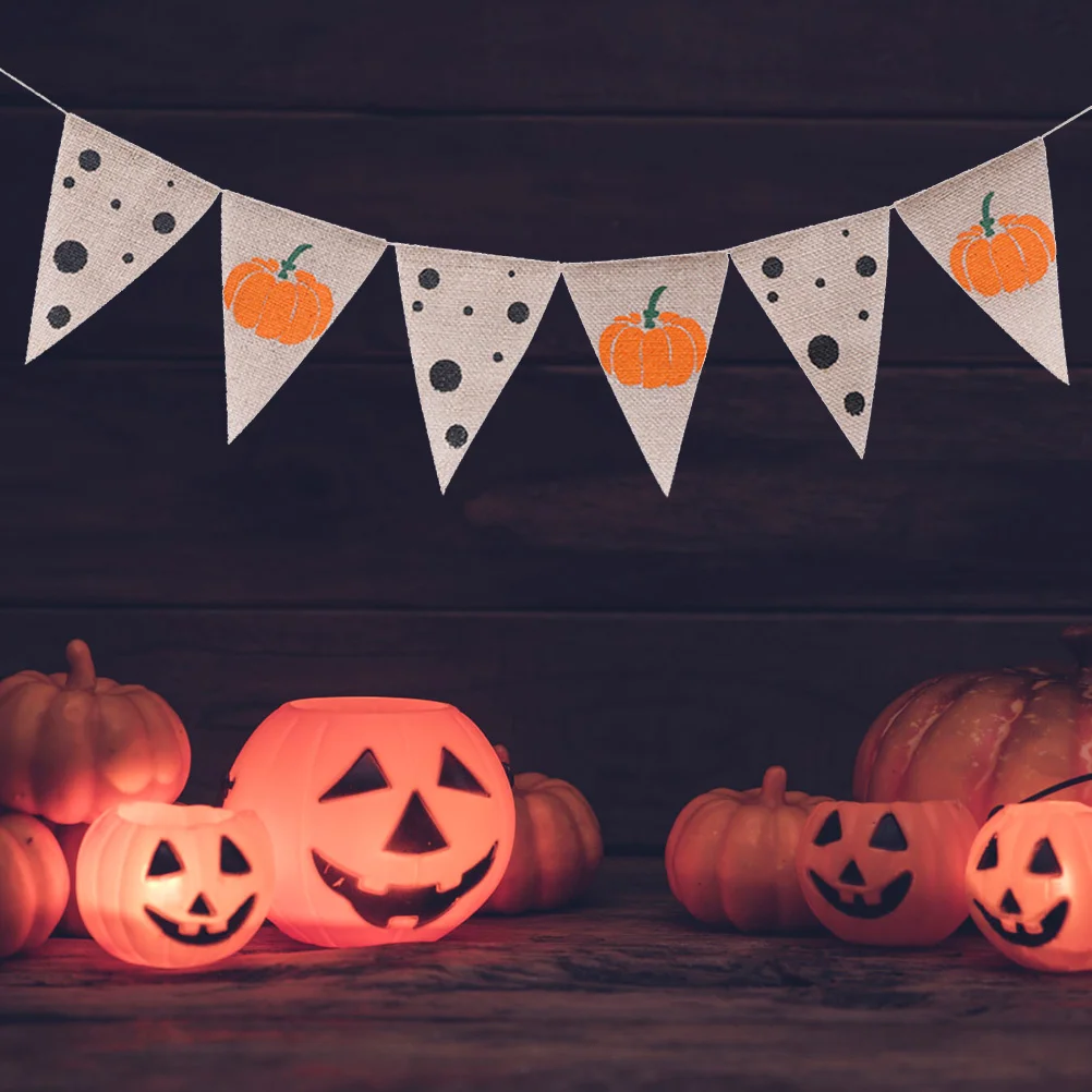 

Banner Bunting Happy Partydoor Fabric Outdoor Banners Flags Decorations Decor Hanging Sign Theme Pumpkin Ghost Favor Ornaments