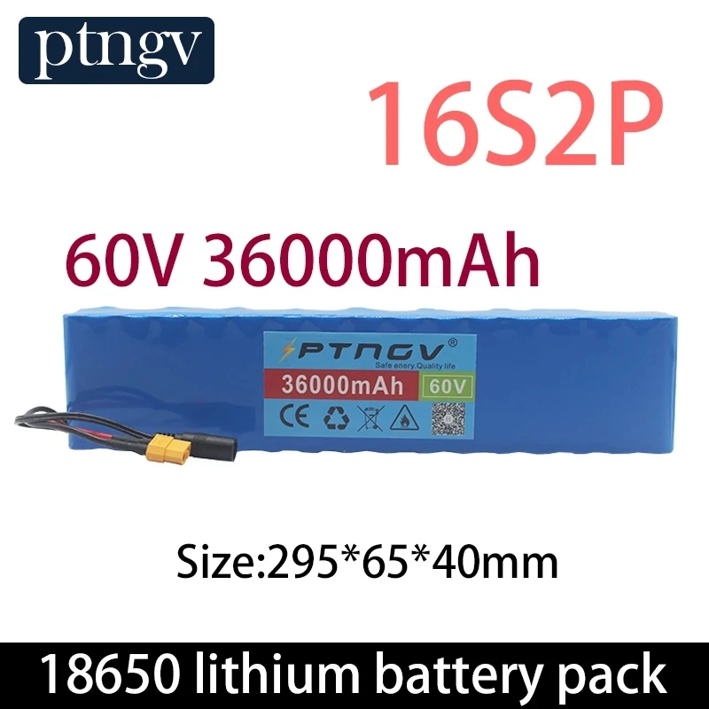 

16S2P 60V 36AH, 36000mah 1000W Lithium Battery, Suitable For Wheelchairs And Electric Bicycles, XT60 Connection Interface