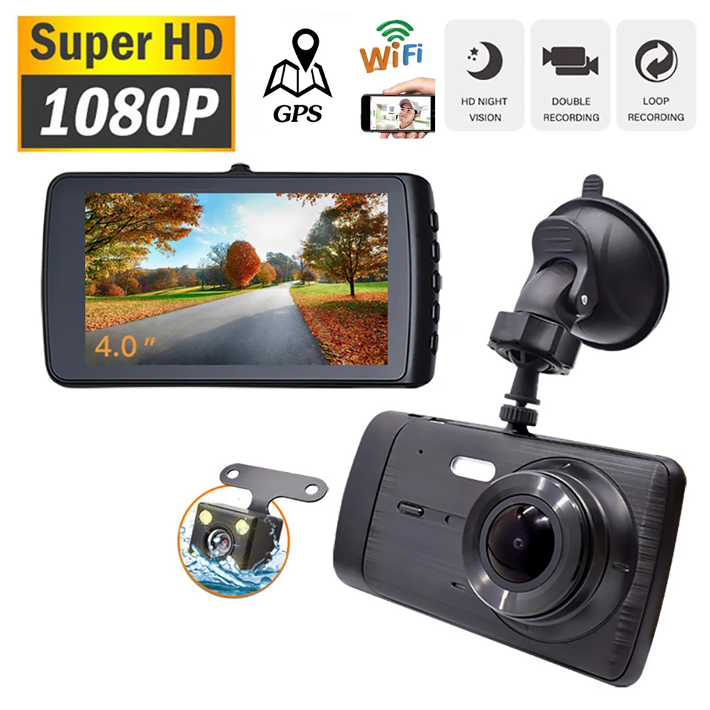 

Видеорегистратор автомобильный, Wi-Fi, 4,0 дюйма, Full HD, 1080P, GPS