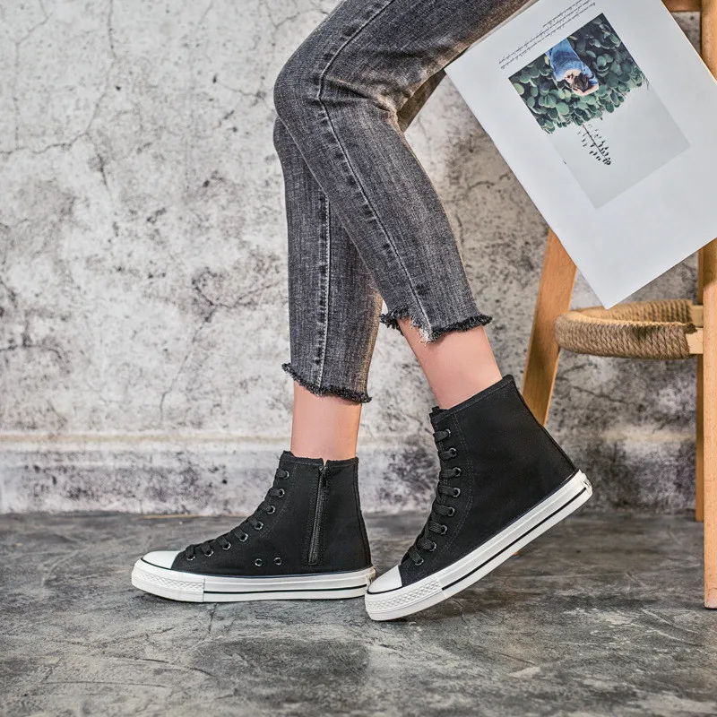 

New fashion casual shoes all-match simple canvas shoes heightened inner zipper short tube women's shoes women shoes