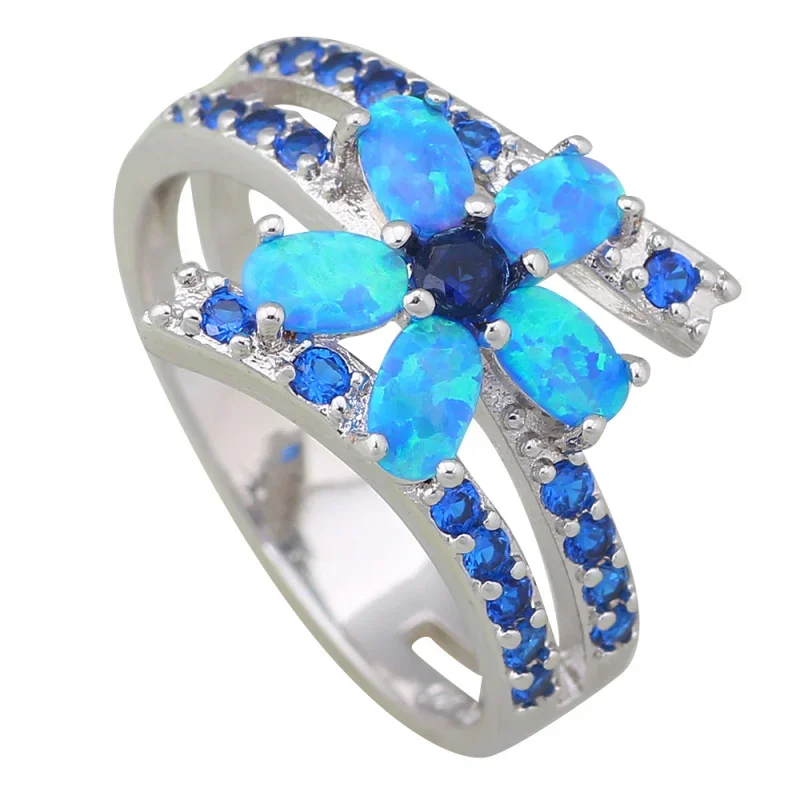 Женское кольцо из латуни с голубым Цирконом