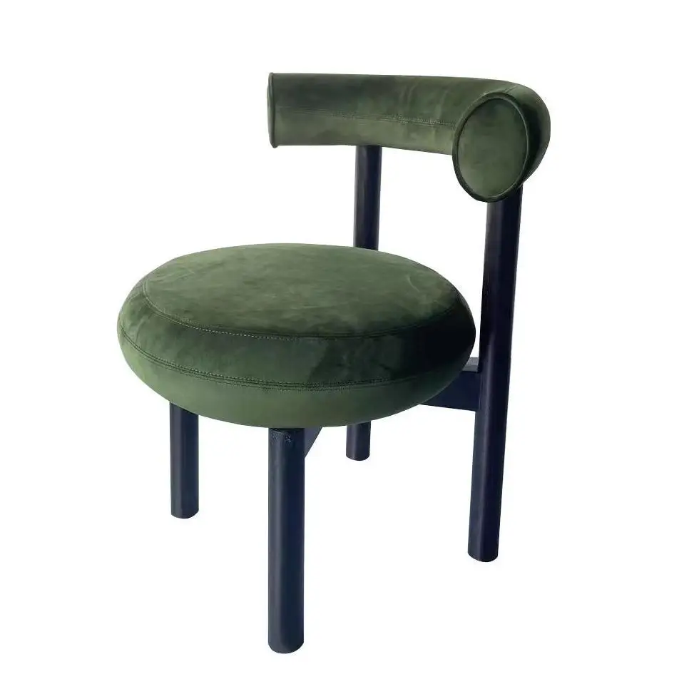 

Nordic Green Modern Elegant Upholstery Ash Solid Wood Iron Soft Bag High Quality Velvet Single Round Dining Chair Leisure