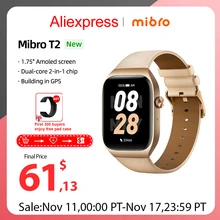 Mibro T2 GPS Track Smartwatch Bluetooth Calling Dual Core 1.75 Inch Amoled Screen Sports Best Android Smart Watch for Men Women