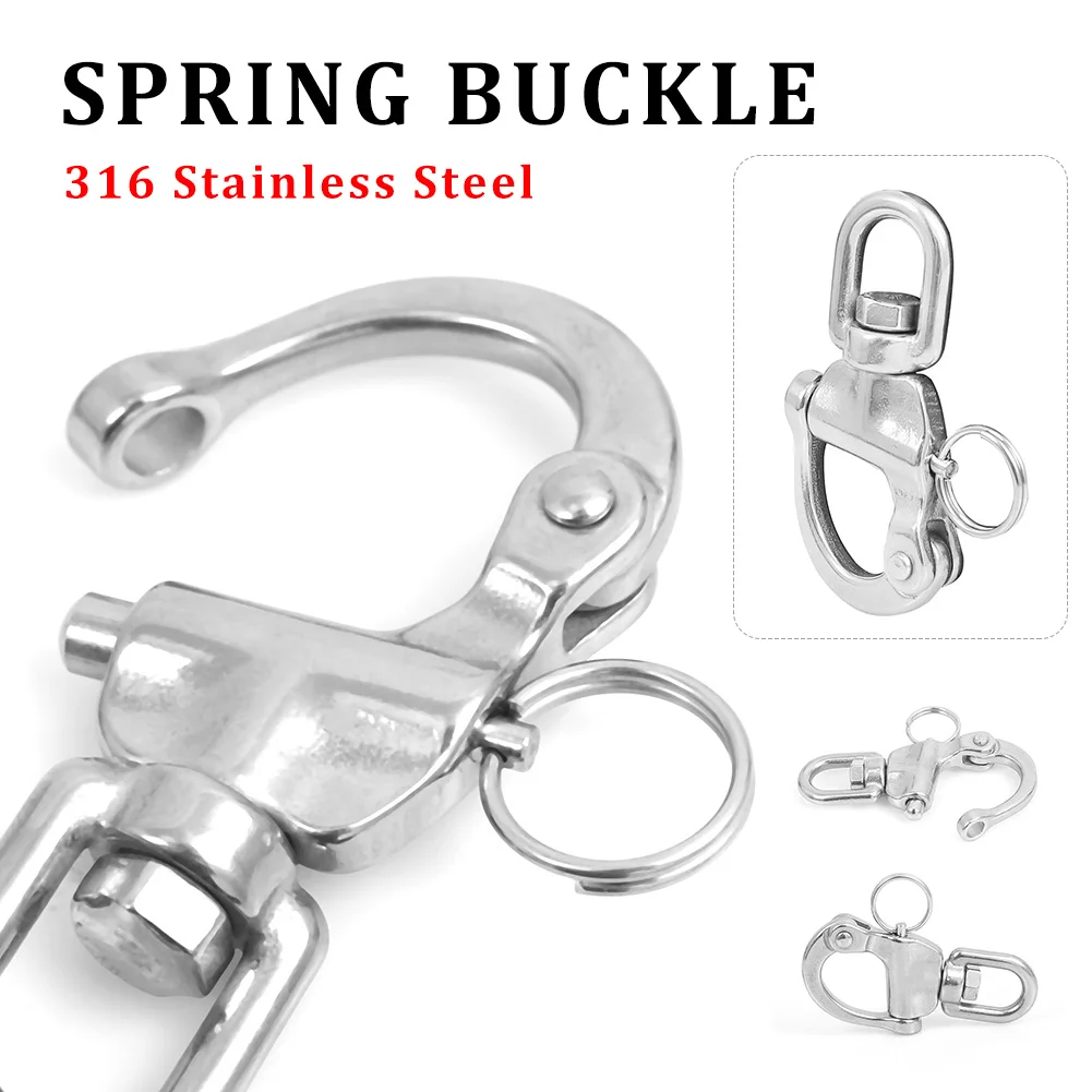 

316 Stainless Steel 70mm Spring Buckle Swivel With Snap Shackle Panic Hook Eye Fork Openable Keyring Car Boat Accessories